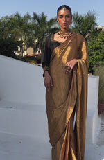 Gold Pure Tissue Saree & Zardozi Embroidered Blouse
