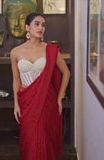 Divinity White Hand Embroidered Corset Saree Set