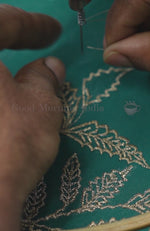 Dark Green Gold Floral Embroidered Kaftan Dress Set
