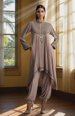 Taupe Lavender Bead and Sequin Embroidered Kurta set