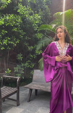 Plum Parsi Gara Embroidered Draped Skirt Set