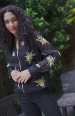 Black Starburst Beads & Sequin Hand Embroidered Jacket