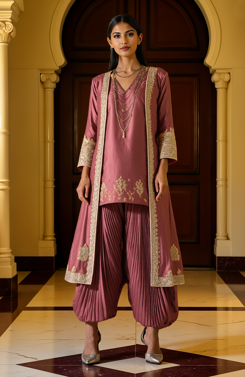 Iolite Silver Embroidered Jacket Dhoti Set