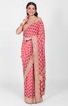 Masterpiece Pink-Red Ombre Bandhej & Banarasi Zari Zardozi Hand Embroidered Saree