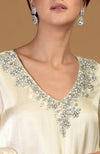 White Gold Crystal Cluster Hand Embroidered Dress