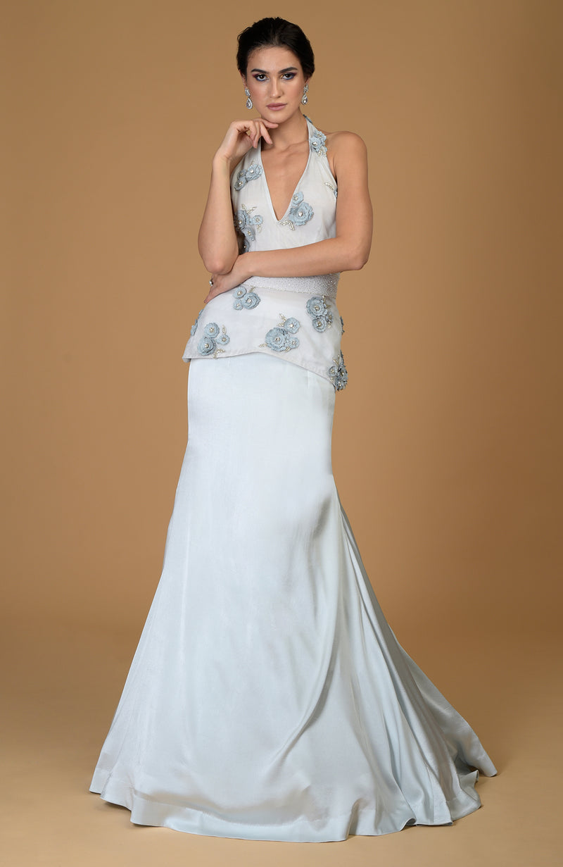 Blue Twilight Hand Embroidered Bridal Gown