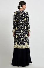 Midnight Blue Parsi Gara & Sequins Embroidery Suit With Dupatta