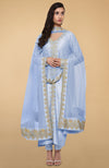 Powder Blue Gold Tilla Aari Embroidered Raw Silk Jacket Set