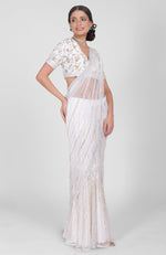 White Shower Sequin & Beads Hand Embroidered Saree