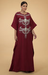 Olive- Silver Crystal and Beads Embroidered Kaftan