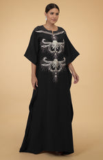 Black- Silver Crystal and Beads Embroidered Kaftan