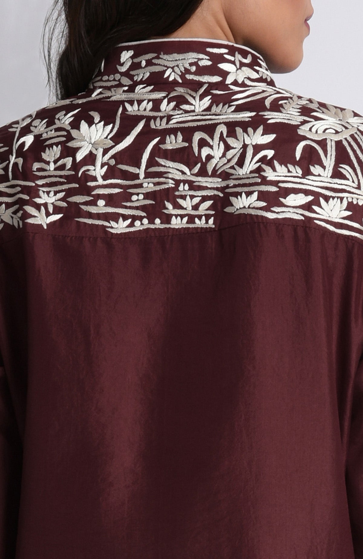 Charcoal Blue Parsi Gara Embroidered Kimono Jacket – Talking Threads