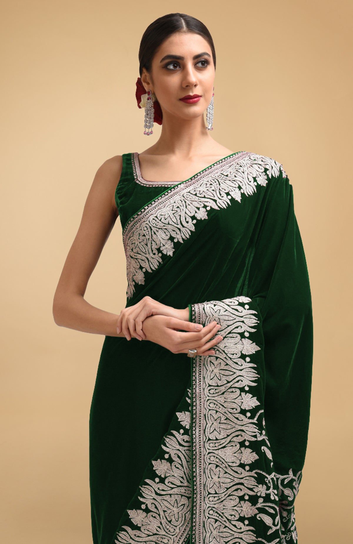 Dark green Pure Silk Handwoven Chanderi Saree with Silver Zari – Wearitage  India
