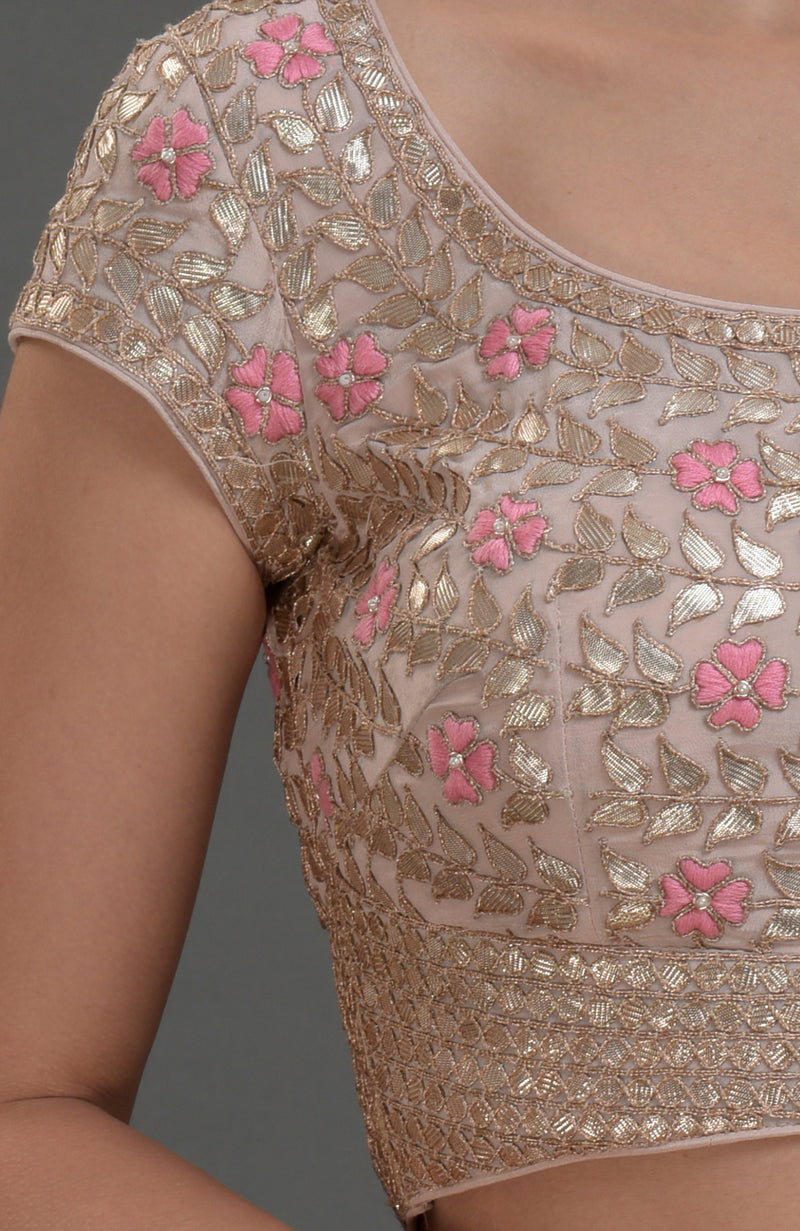 Nude Pink Gota Patti & Floral Hand Embroidered Blouse