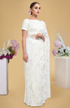 Ivory French Chantilly Lace Saree WIth Pearl Beaded Hand Embroidered Blouse