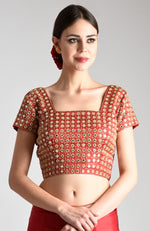 Royal Red Mirror Work and Zardozi Hand Embroidered Blouse