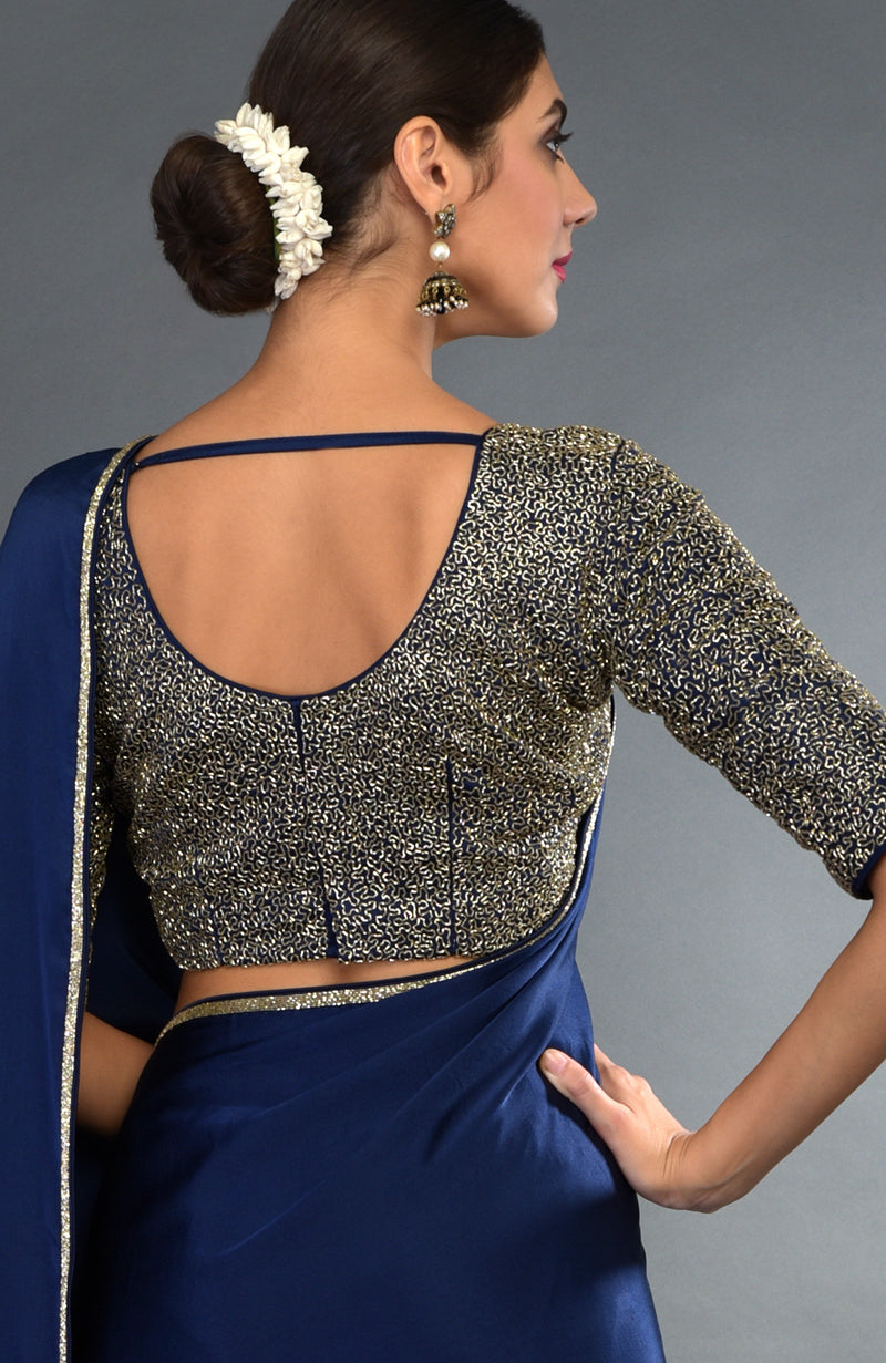 Midnight Blue Zardozi Hand Embroidered Saree and Blouse