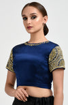 Sapphire Blue Zardozi & Pearl Beads Hand Embroidered Blouse