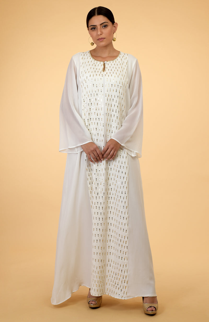 Ivory- Gold Sequin Hand Embroidered Kaftan