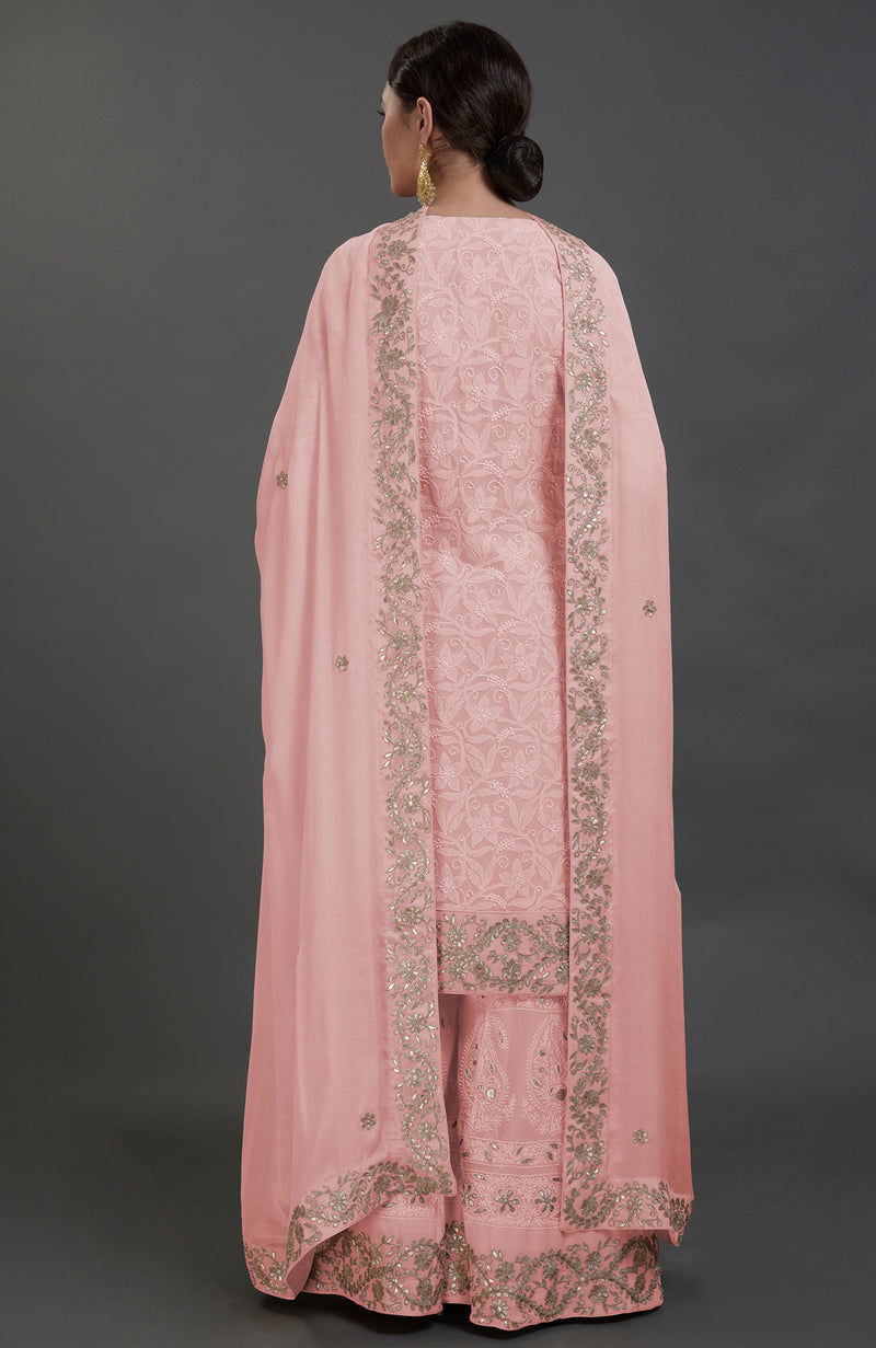 English Rose Chikankari & Gota Patti Embroidered Sharara Suit