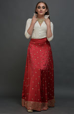 Royal Red Mirror Work and Zardozi Skirt With Mukaish Blouse