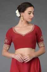 Red Gold Tilla Embroidered Blouse