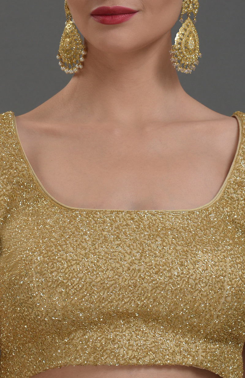 Gold Georgette Tissue Zardozi Hand Embroidered Blouse