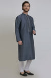 Grey Silk Kurta With Embroidered Placket Detail