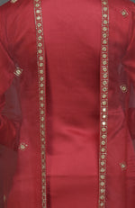 Royal Red Mirror Work & Zardozi Hand Embroidered Dupatta