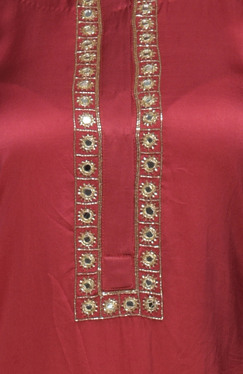Royal Red Mirror & Zardozi Work Suit with Dupatta