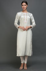 Pearl White Floral Resham and Sequin Embroidered Kurta