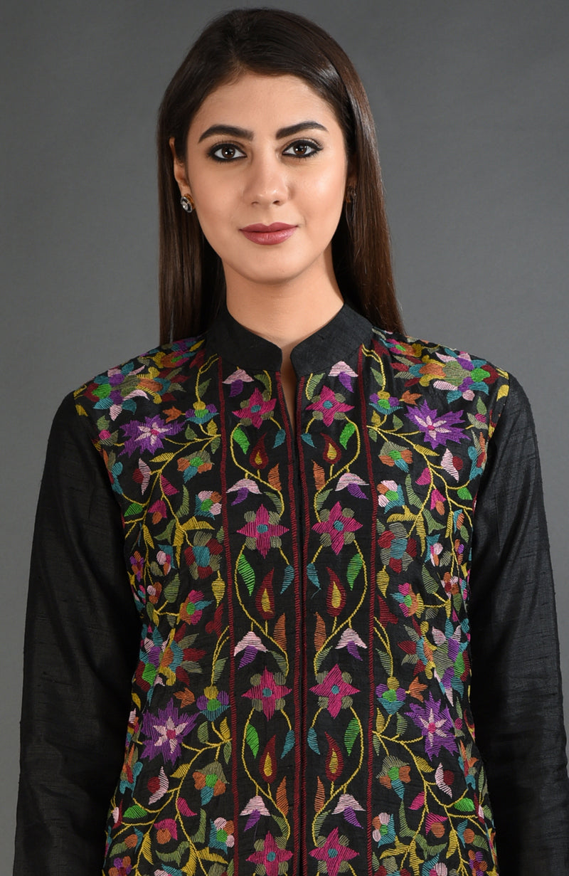 Black Kashmir Kani Art Embroidered Jacket Set
