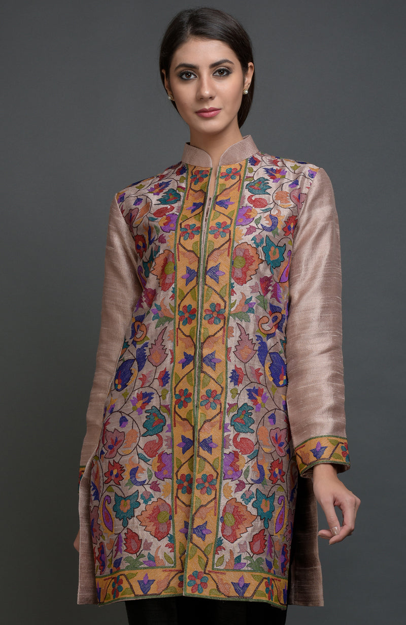 Rosy Brown Kashmir Kani Art Embroidered Jacket Set