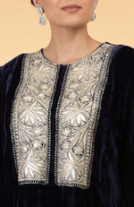 Midnight Blue- Silver Kashmir Embroidered Kaftan