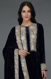 Midnight Blue Kashmiri Tilla Embroidered Dupatta with Suit