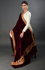 Faun Gloss Velvet Suit With Tilla Embroidery, Maroon Dupatta
