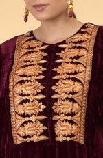 Burgundy- Gold Kashmir Embroidered Kaftan