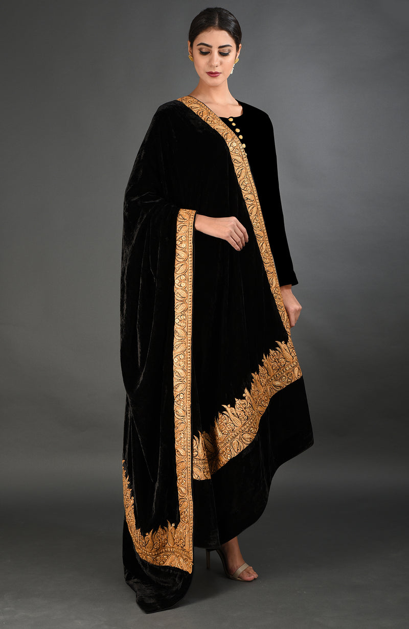 Black Kashmiri Tilla Embroidered Dupatta with Suit