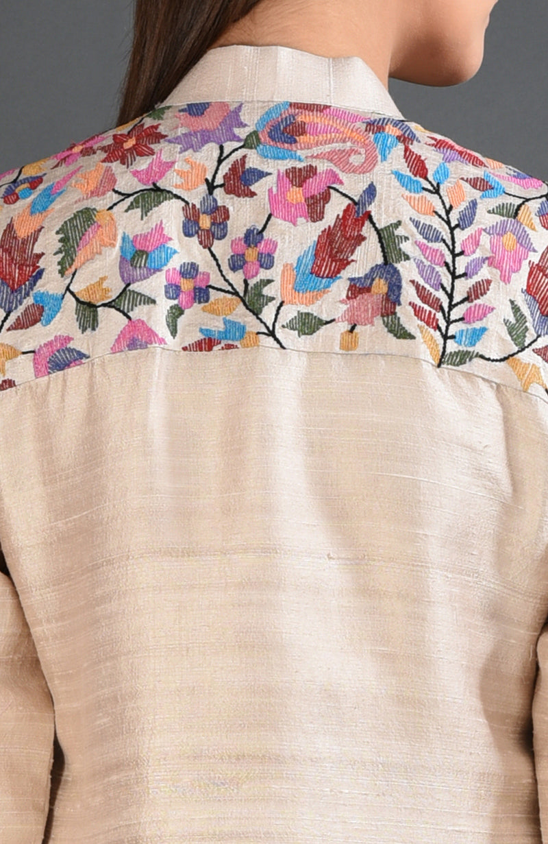 Creamy Beige Kashmir Kani Art Embroidered Jacket