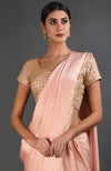 Pearl Pink Mirror Work and Zardozi Hand Embroidered Saree