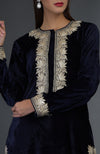 Kashmir Inspired Silver Tilla Embroidered Midnight Blue Suit