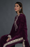 Kashmir Inspired Silver Tilla Embroidered Plum Suit