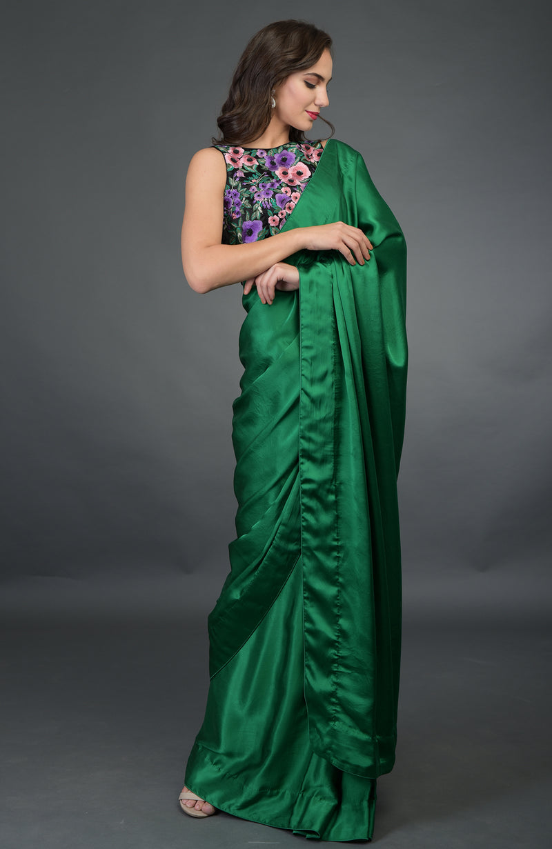 In Full Bloom Emerald Green Saree with Embroidered Blouse