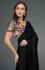 In Full Bloom Black Saree with Floral Embroidered Blouse
