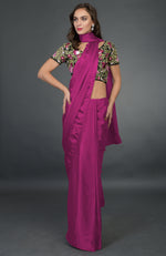 In Full Bloom Raspberry Saree with Floral Embroidered Blouse