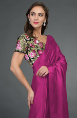 In Full Bloom Raspberry Saree with Floral Embroidered Blouse