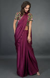 In Full Bloom Plum Saree with Floral Embroidered Blouse