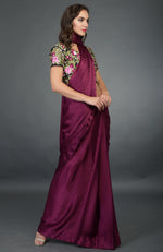 In Full Bloom Plum Saree with Floral Embroidered Blouse