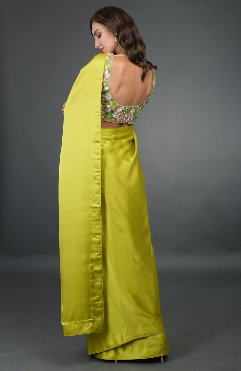 In Full Bloom Citrus Saree with Floral Embroidered Blouse