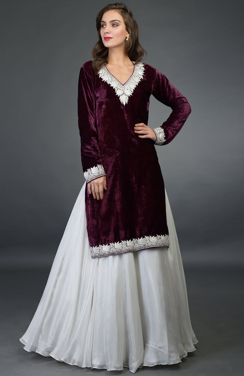 Noor Silk-Velvet Tilla Embroidered Kurta with Skirt and Dupatta